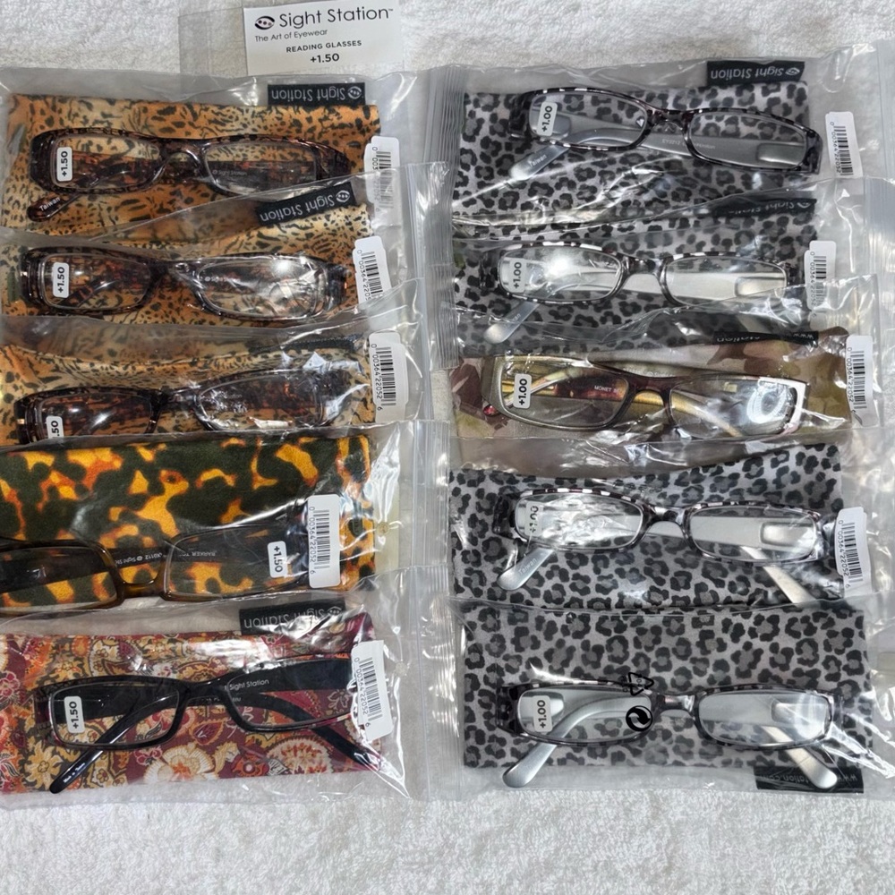 10pcs Sight Station Reading Glasses Set with Animal Print Case +100+1.50 #009